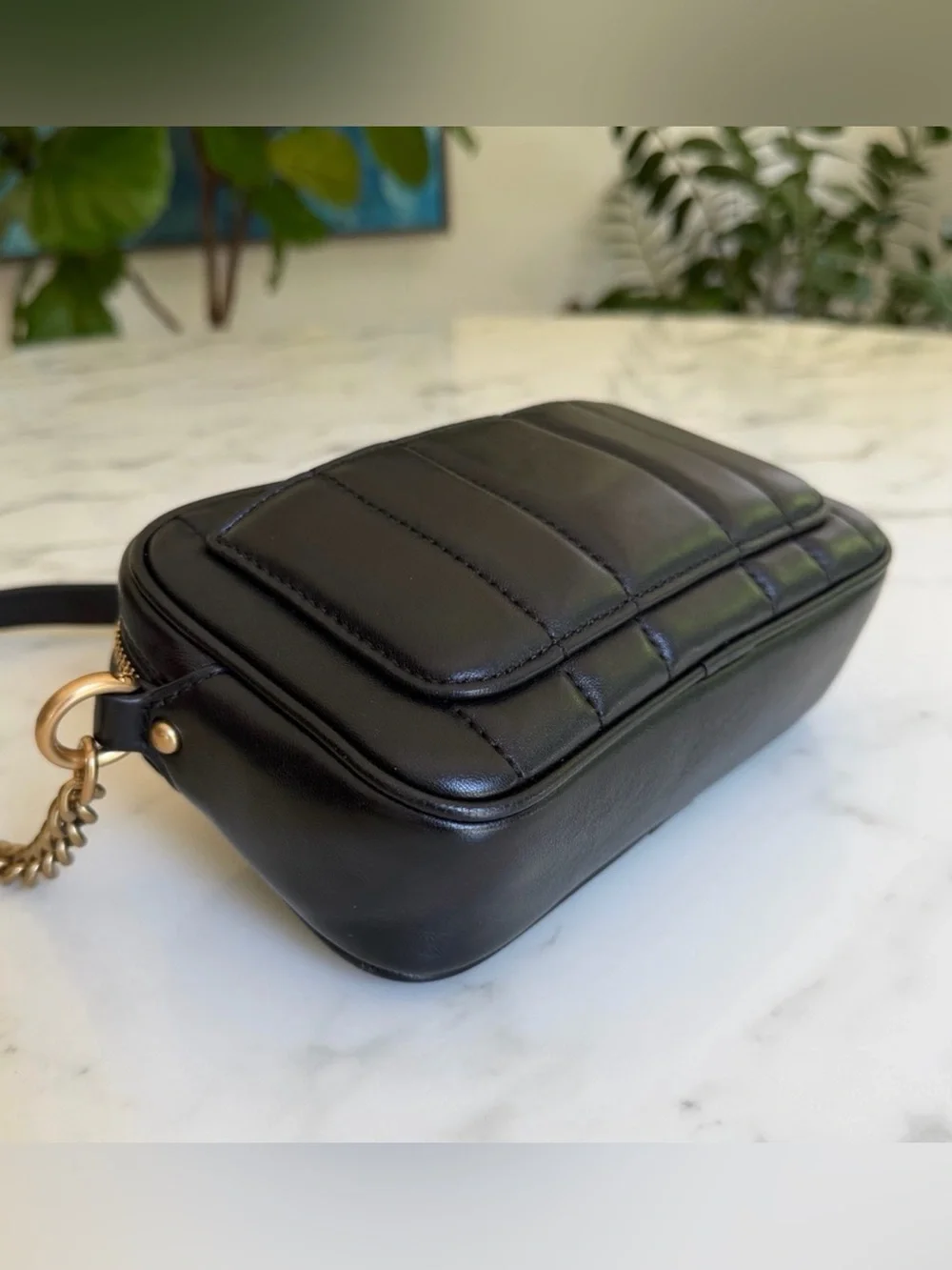 Tory Burch Kira Quilted Leather Mini Camera Crossbody Bag Black / Gold